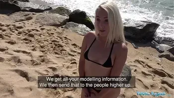 Public Agent Blonde Liz Rainbow fucked on the beach in a bikini