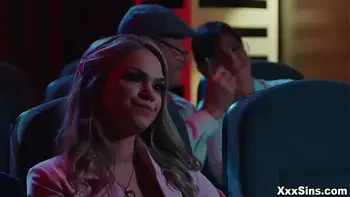 Older couple Syren DeMer and Dick Chibbles Athena disturbed by a teenager couple Athena Faris and Ricky Spanish having sex in cinema!