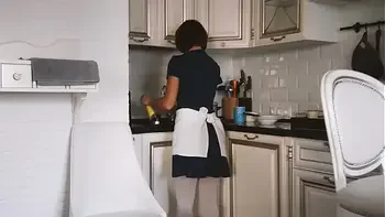 FUCKING A FOREIGN MAID AFTER HIS WIFE LEFT AND PAID HER FOR SILENCE. CUM IN PANTY