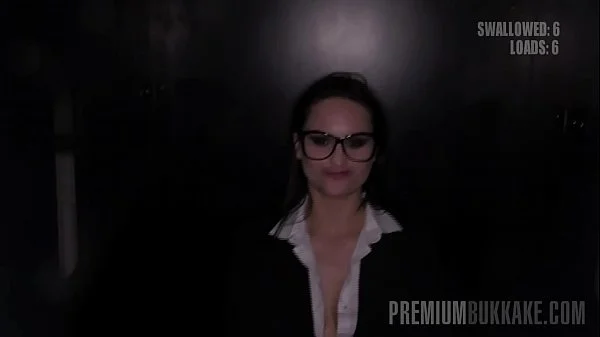 Premium Bukkake - Barbara Bieber swallows 14 gloryhole cum loads