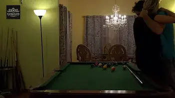 Hot MILF wife gets a hard handling on pool table. Huge tits rocking.