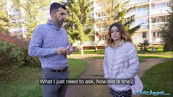 Public Agent Tight Spanish babe gives blowjob and fuck behind husbands back