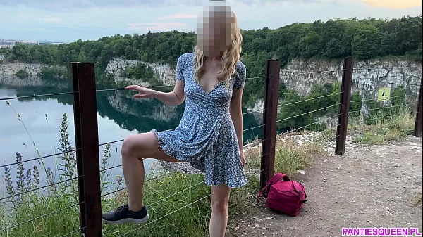 Outdoor pussy pumping in public park and wet dildo fuck outside