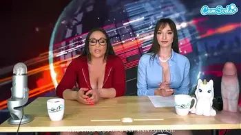 Camsoda - Lesbian MILFs Ride Sybian Orgasm On Air While Reading The News