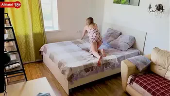 Stepson fucked big breasted stepmom while her hand got stuck in the bed mechanism