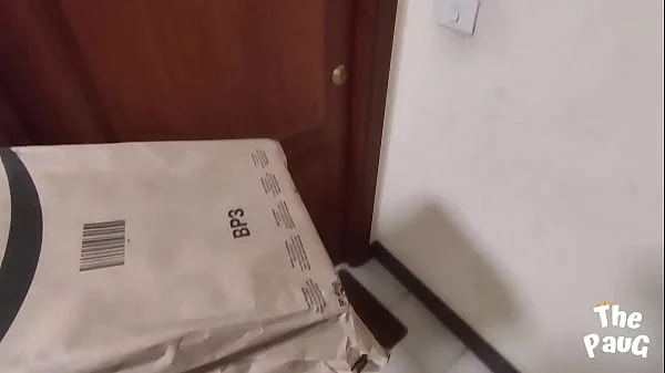 STEPMOM fucks delivery man after surprising him as an internet wanker, before her husband's arrival