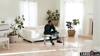 Black husband finds ebony wife tribbing in their bedroom and joins them