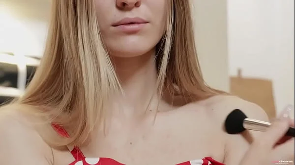 Hot 18 Year Old Mencia Strips Off Her Dress , Spreads Tight Shaved Pussy and Cums Solo