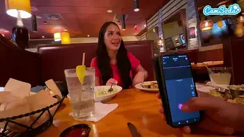 Cumming in Public with interactive toy at LUNCH! Public female orgasm interactive toy