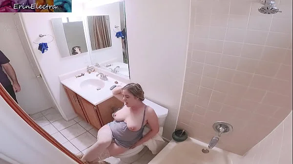 Masturbating stepmom in the bathroom invites stepson in for sex