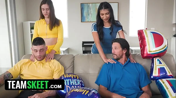 Gorgeous Young Sluts Strip Down And Pound Their StepDads To Celebrate Step-Father's Day