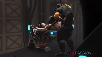 Extreme fuck. A super sexy brunette in cuffs gets fucked by BBC in the sci-fi lab