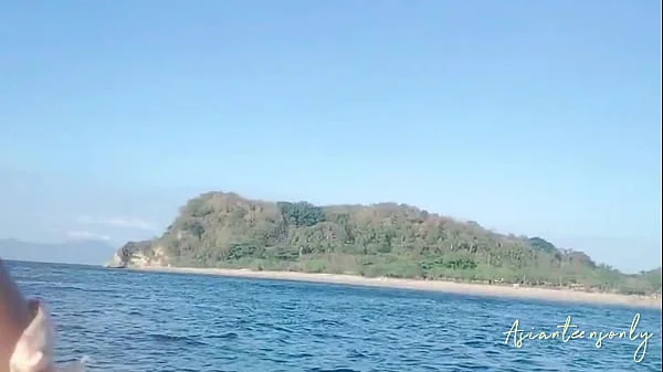 Proper cumshot into pussy after having fun with jet sky and beach