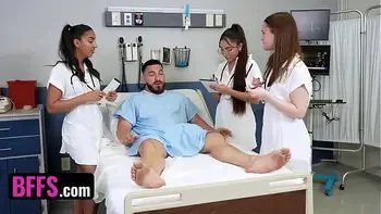 Three Hot Doctors Take Turns Bouncing Up And Down On Lucky Patient's Dick