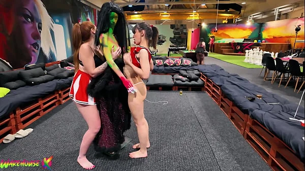 Cheerleading party turns into lesbian strapon session!