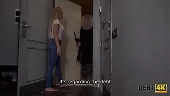 DEBT4k. Long-haired blonde with awesome body has sex with collector