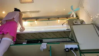 My sexy shop assistant didn't like the panties I gave her to work so she simply took it off!