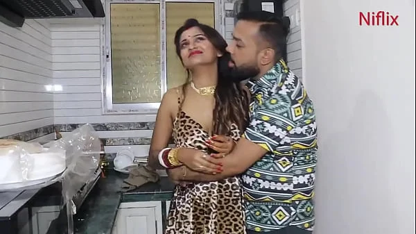 Young Newly Married Indian Wife Romantic Love Making In Kitchen