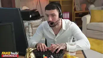 FAKEhub - Busty black boss catches staff fucking at a call center and adds cum to her coffee