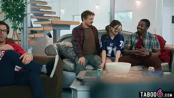 BBW stepdaughter Leana Lovings fucks stepdads friends during the game