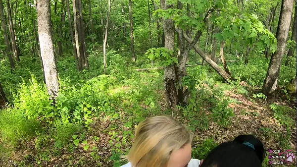 Amateur threesome blowjob outdoors