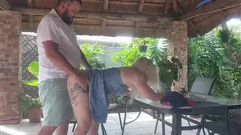 Creampie Fucking my best friends wife on the patio while he is at work