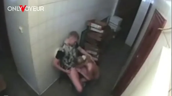 Public Voyeur. Hot blonde being baked hard in a bakery utility room