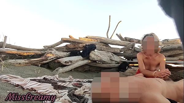 Public flashing in nude beach sucking and Cumshot of Big Cock in Front of Everyone - MissCreamy