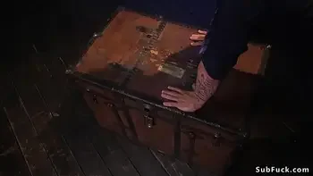 Gagged busty sub is tied and anal banged