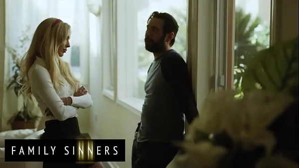 FAMILY SINNERS - Blonde Stepsister Moans Loudly As Her Stepbrother Rubs And Fingers Her Shaved Pussy