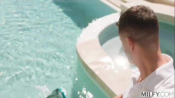 MILFY Horny Trophy Wife Piper Press Kicks Out Hubby For Pool Boy's Huge Cock