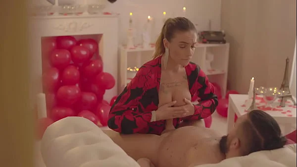 Romantic blowjob and titsjob