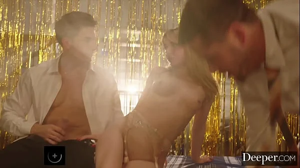 Deeper. Petite Hottie Demi Hawks Gets Spit Roasted By Two Massive Cocks