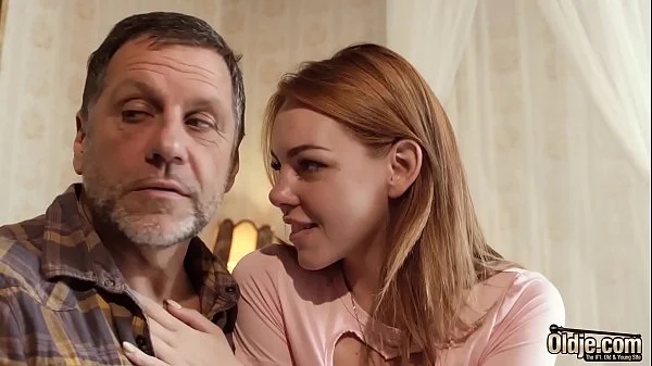The sexy and horny teen asks grandpa to fuck her pussy doggystyle missionary and multiple positions and then let her suck his cock deepthroat until it is time to cum on her face so she can lick the cum from her fingers too