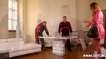 Anal inspectors lick & double penetrate Ani Blackfox on the office table