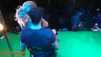 Pornstar interracial fuck on stage with public