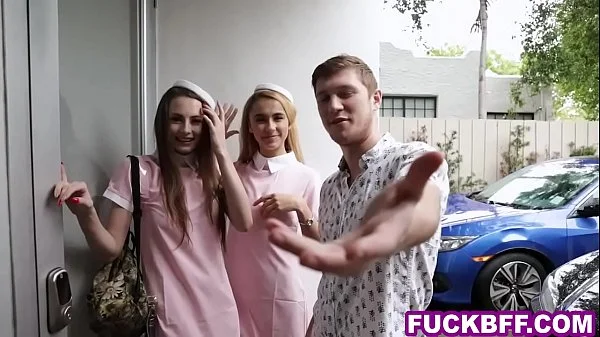 Teen flight attendants suck and fuck wealthy passenger