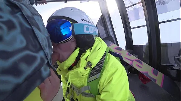 4K Public cumshot on mouth in ski lift Part 1, 2