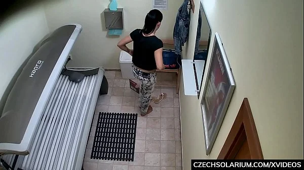 Beautiful Brunette Masturbating in Solarium