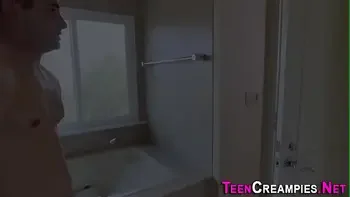 Showering teen creampied