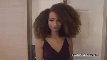 Banging curly ebony on close up POV video