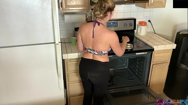 Stepmom in the kitchen takes stepson's dick after he takes the wrong - Erin Electra