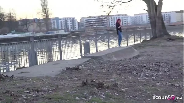 GERMAN SCOUT - Rothaarige Studentin Melina bei Strassen Casting fuer Geld gefickt