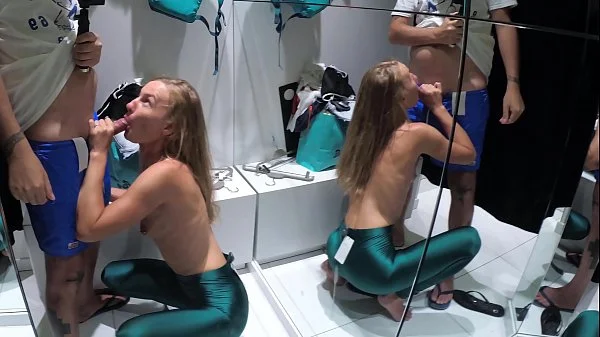 Real casual blowjob of an amateur couple in a fitting room. Sasha Bikeyeva