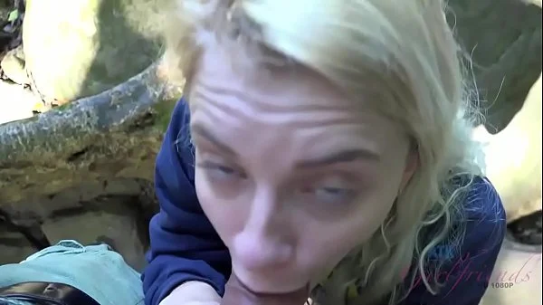 Blonde teen gets fucked and sucks cock in a forest (Riley Star)