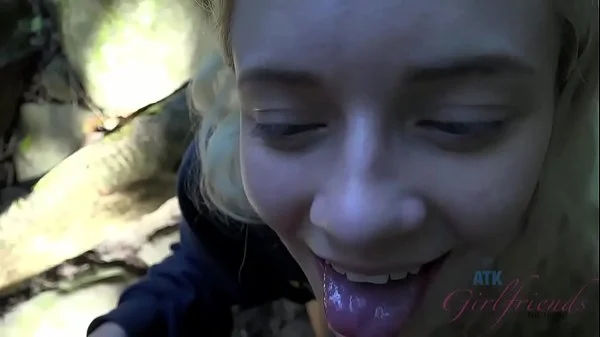 Blonde teen gets fucked and sucks cock in a forest (Riley Star)