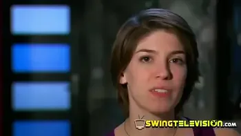 Naughty swinger wifes are fucking in a wild threesome in the shower.