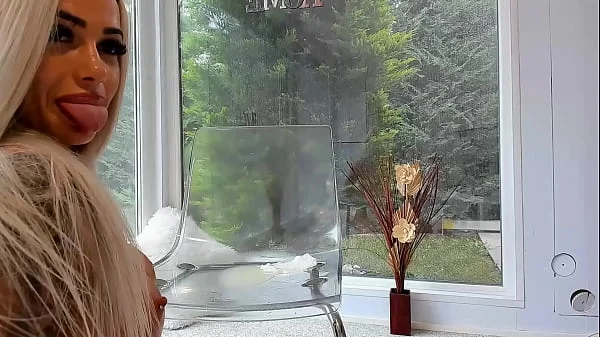 Fake tits girl squirting like a fountain