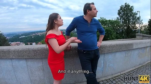 HUNT4K. Hunter with the camera offers money to poor male for sex with his hot girl