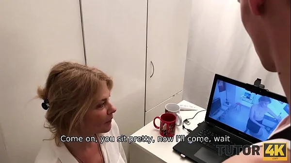 TUTOR4K. Young man pulled pants down baring erect cock for private teacher